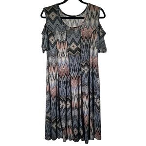 Sami & Jo Cold Sdoulder Short Sleeve Geo Print Swing Dress Large Petite